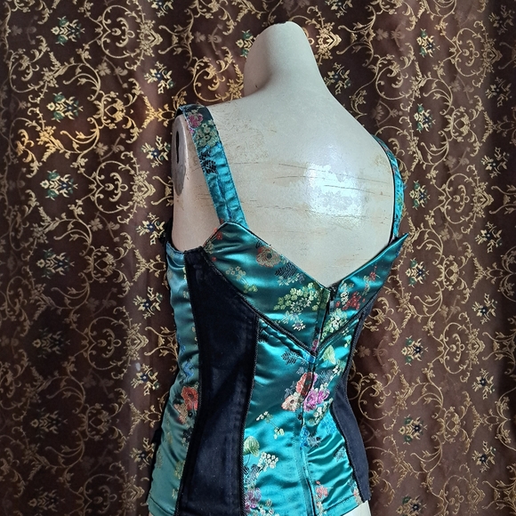 Tripp Rare Vintage Bustier Top Teal Oriental Print Satin Medium - Picture 4 of 12